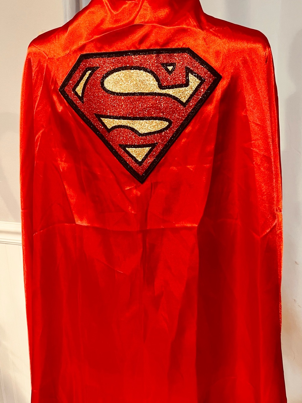Supergirl Red Satin Cape Glitter Logo DC Comics Halloween đ Costume ~30â long